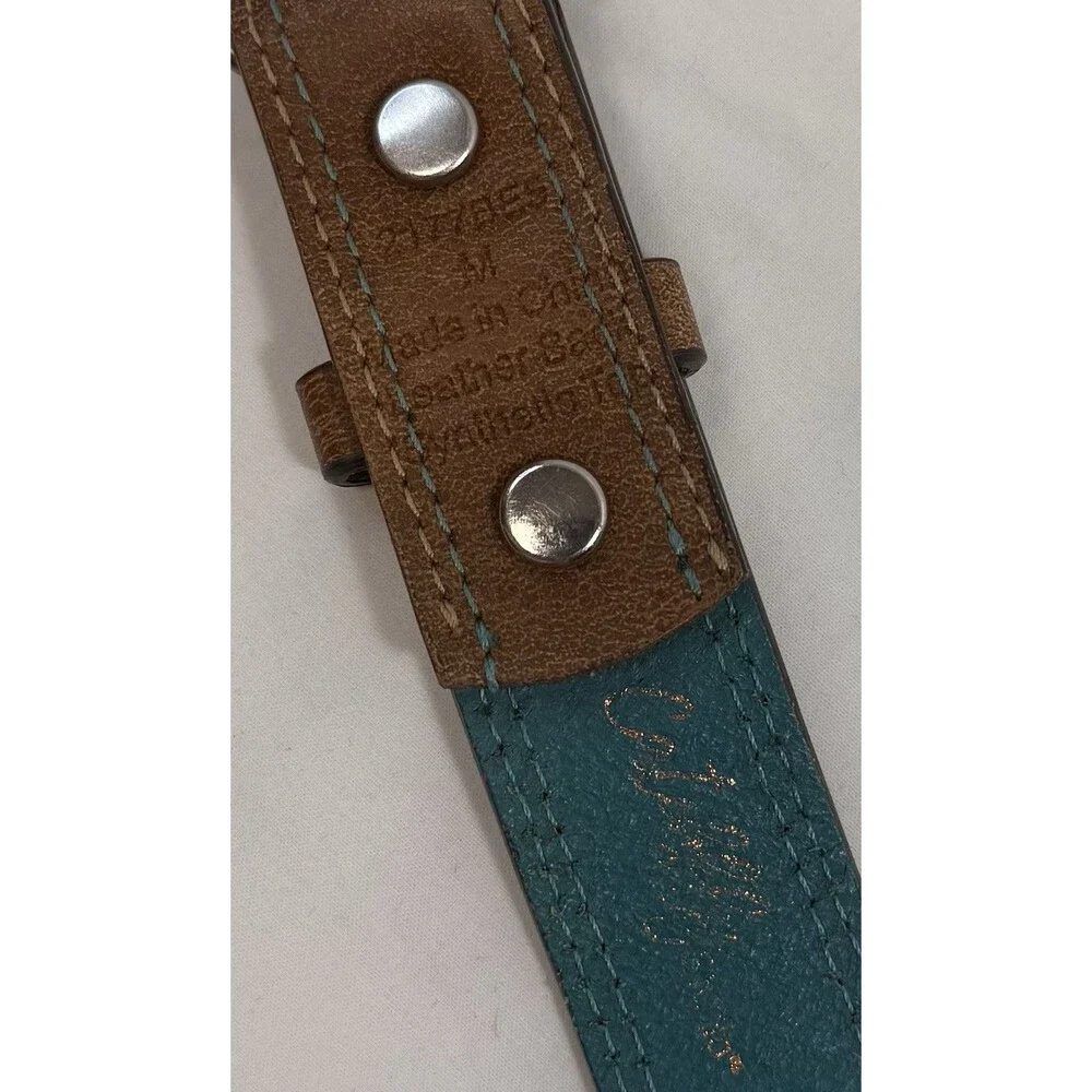 Catchfly Studio Girls Size 24 Western Cow Buckle Brown Blue Studded Belt